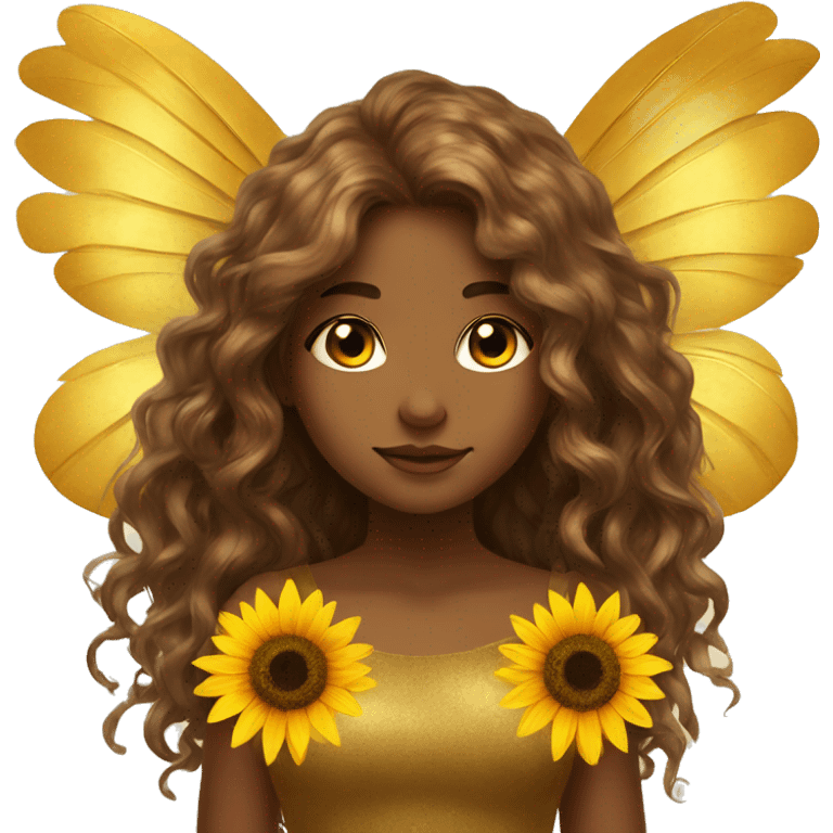 big wings, sunflower, Beautiful, fairy, gold, brown, long hair emoji