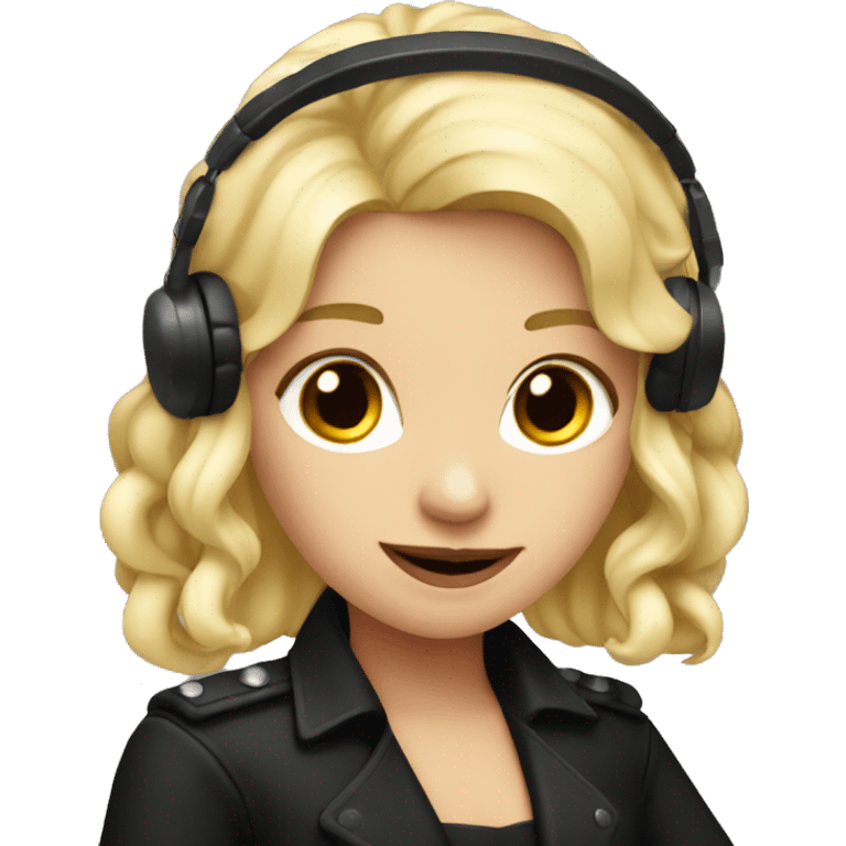 blonde girl with microphone in black outfit with red snakes emoji