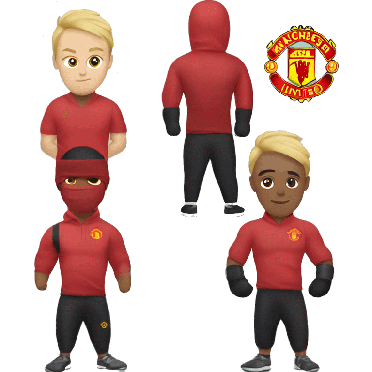 a ninja wearing a Manchester United training kit at the gym emoji