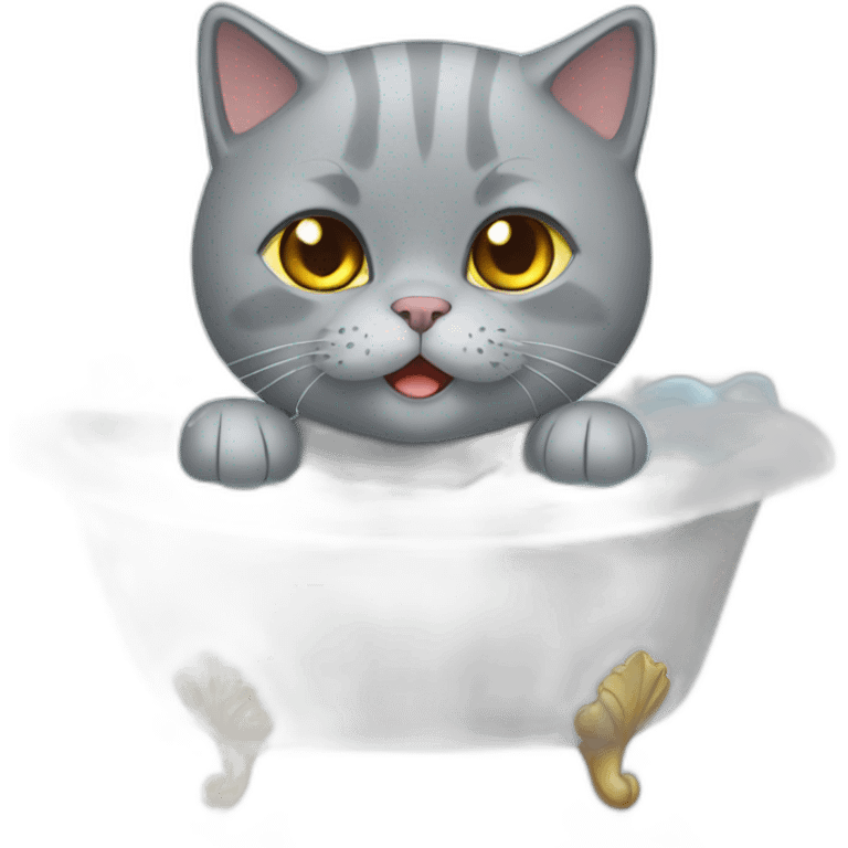 A British shorthair cat taking a bathtub emoji