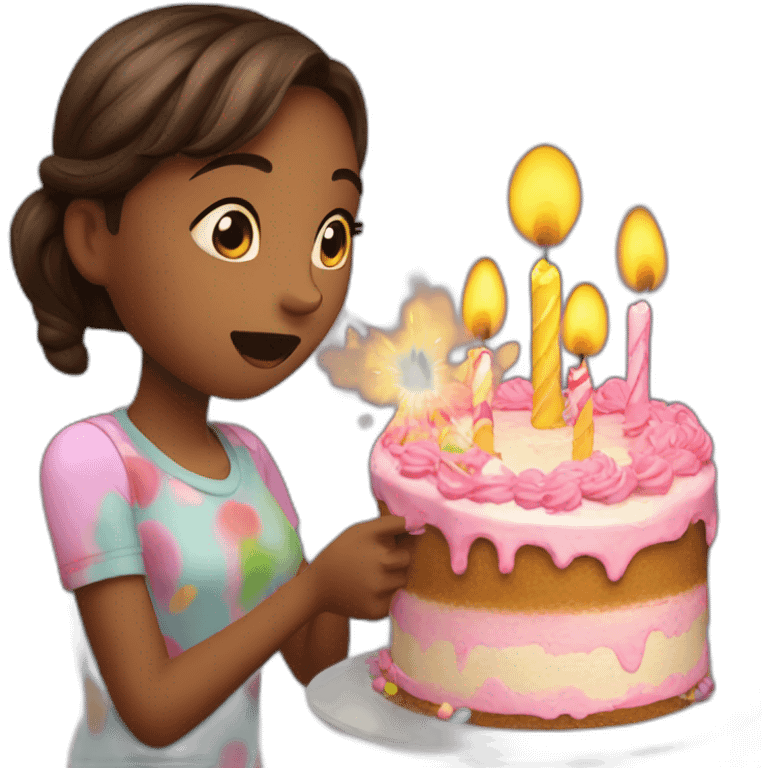 Girl blowing happy birthday cake emoji