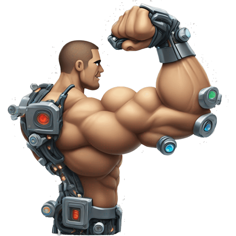 Flexing cyborg bicep and forearm with circuits and shocks emoji