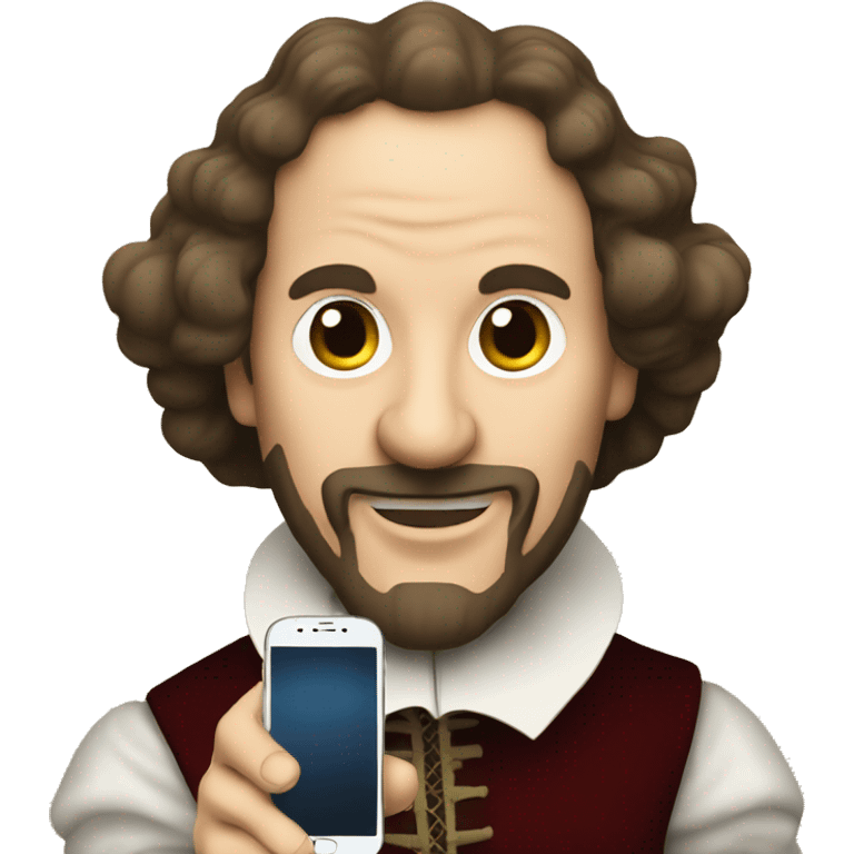 William Shakespeare holds a cell phone in his hand emoji