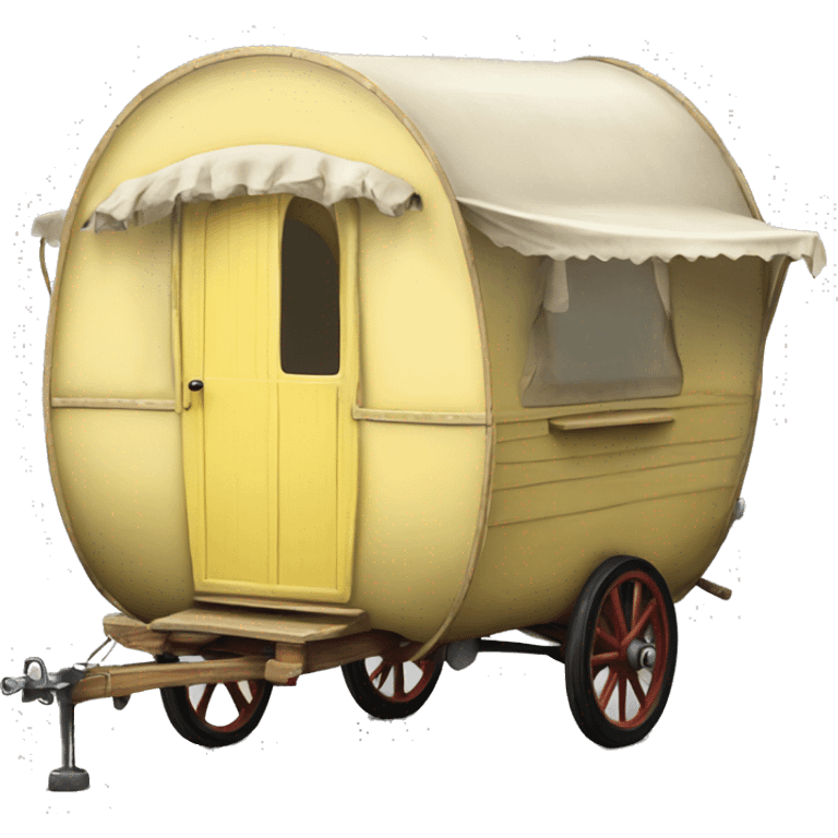 Realistic light yellow vintage round gypsy caravan wagon camper emoji