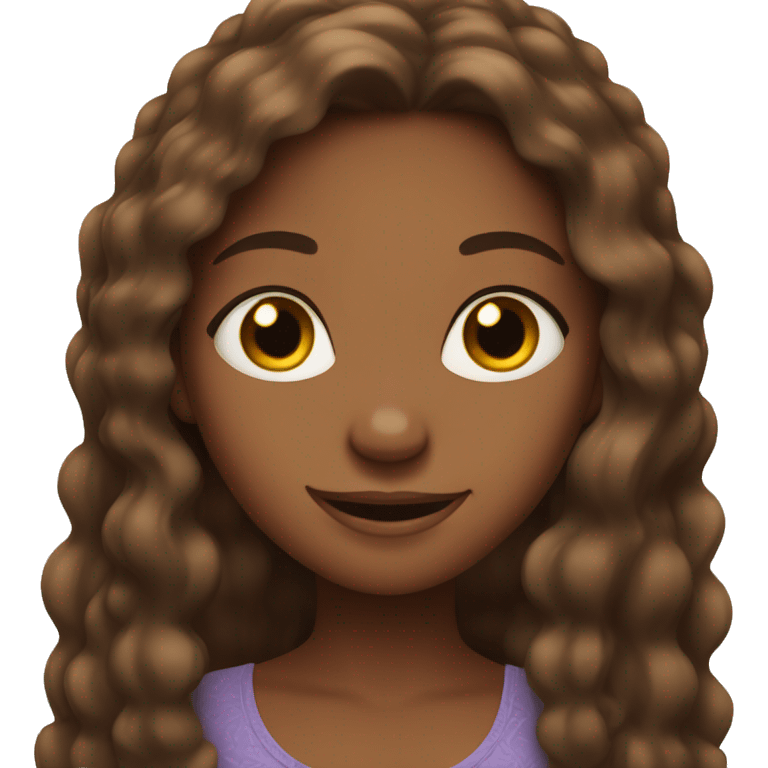 Brown skin girl with long brown hair looking happy emoji