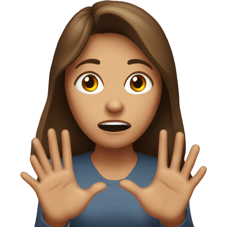 scared brown haired woman with hands in the air emoji