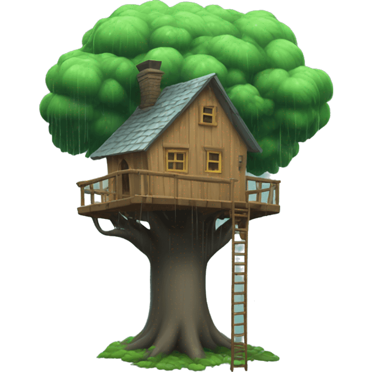 a treehouse with a rain storm  emoji