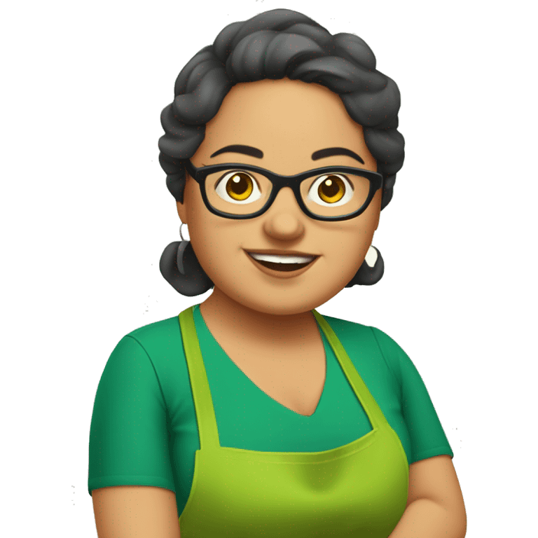 mexican chubby lady green apron  with glasses cooking tacos emoji