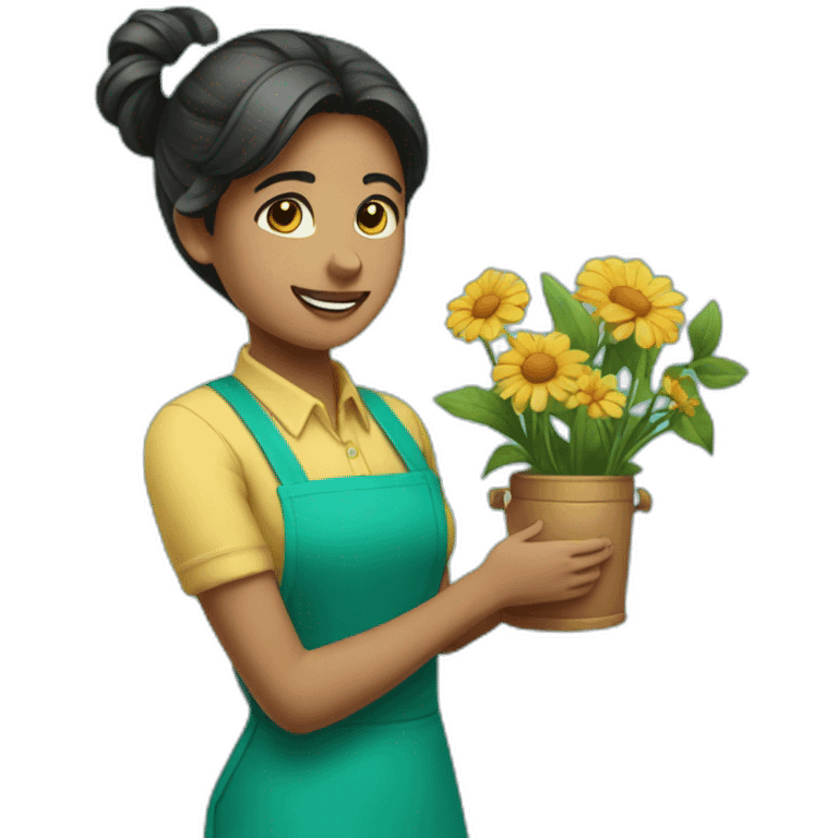 Florist in a turquoise apron.  emoji