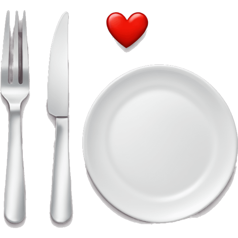 plate with fork on left & knife on right with heart on plate emoji