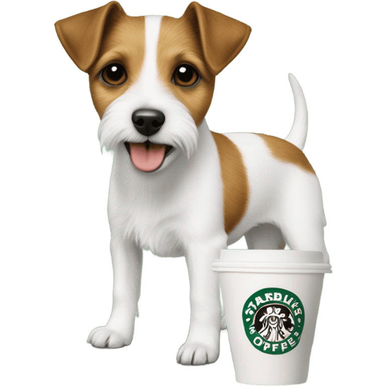 a parson Russell terrier with a pup cups from Starbucks  emoji