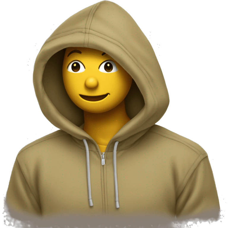 khaki color pullover hoodie smiley face in hood emoji