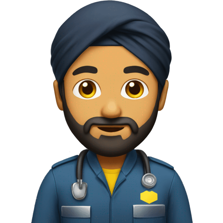 Sikh man with beard wearing a black turban and a yellow paramedic jacket emoji