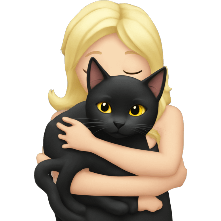 Black cat cuddling blonde girl emoji