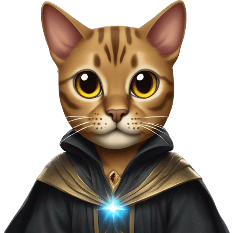 Brown Bengal cat dressed as emperor palpatine unlimited power with lightning bolts coming out of its paws emoji