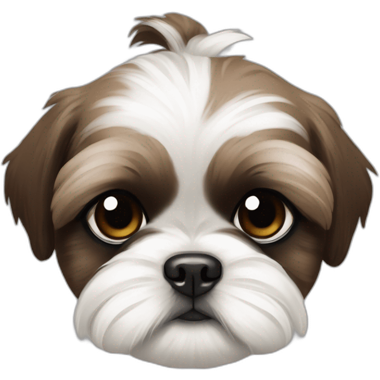 Blind on the other eye brown and white shih tzu puppy smirking  emoji