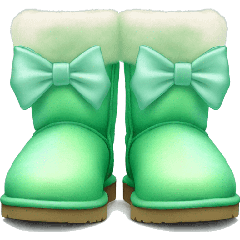 Realistic gradient mint green ugg boots with fur and light mint green bow. emoji