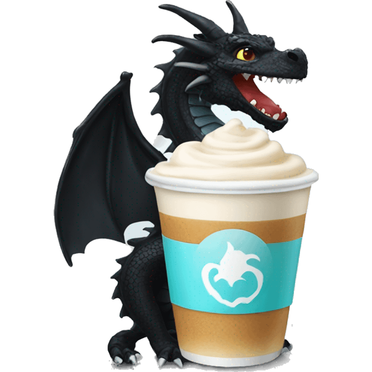 A black dragon drinking an ice latte emoji