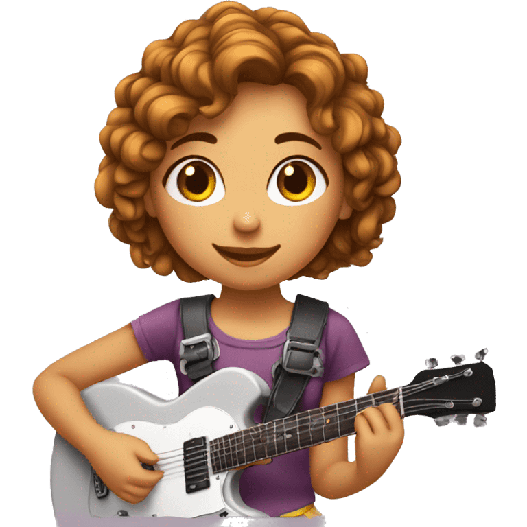 Menina cabelo curto enrolado tocando Guitarra  emoji