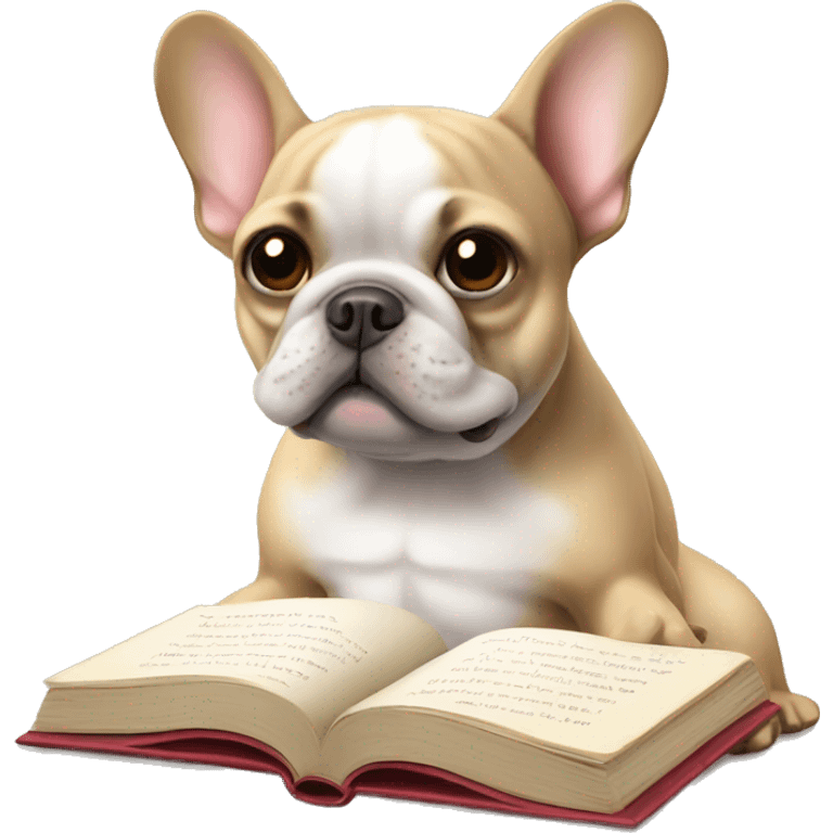 French bulldog reading a book emoji