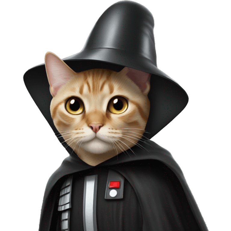 cat wearing a birthday hat and a darth  vader costume emoji