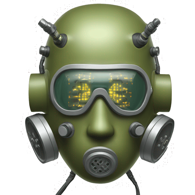 Olive green mohawk cyborg head with respirator mask and circuits emoji