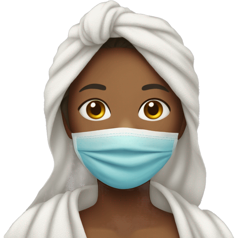 Girl after shower with a towel and mask on the face emoji