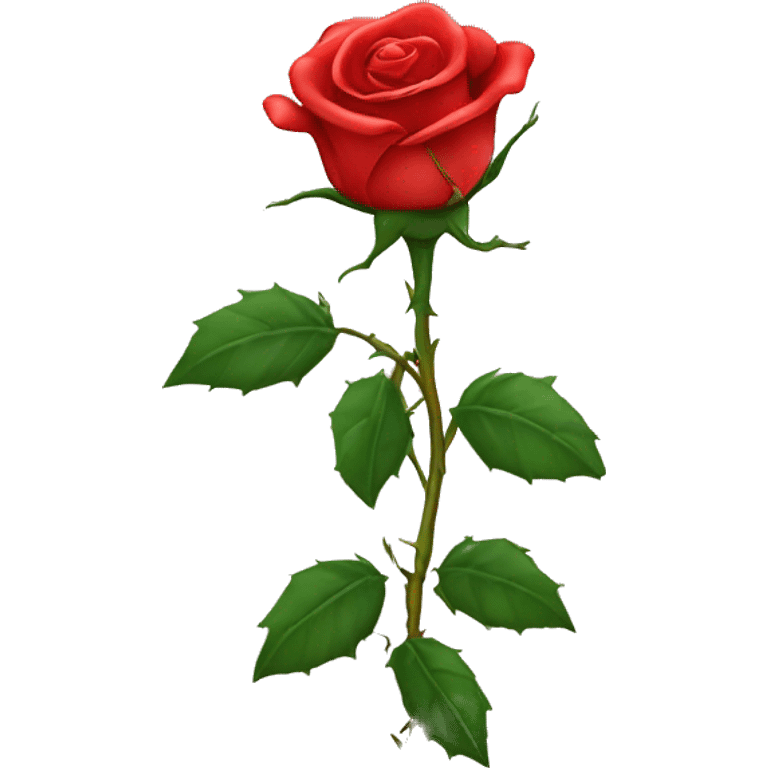 a red rose still on its prickly vine ￼ emoji