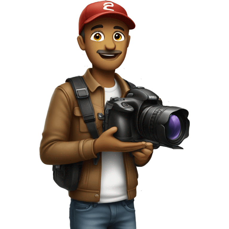 Photographer with camera in with baseball hat and  emoji