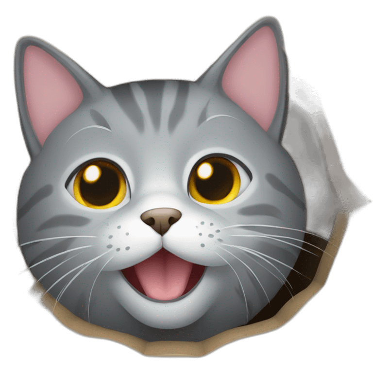 cute gray cat smiling and peaking in hole emoji