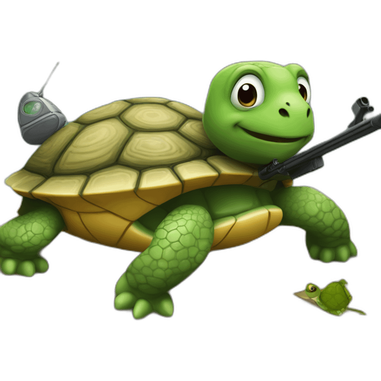 a turtle with a sniper playing keabord and mouse emoji