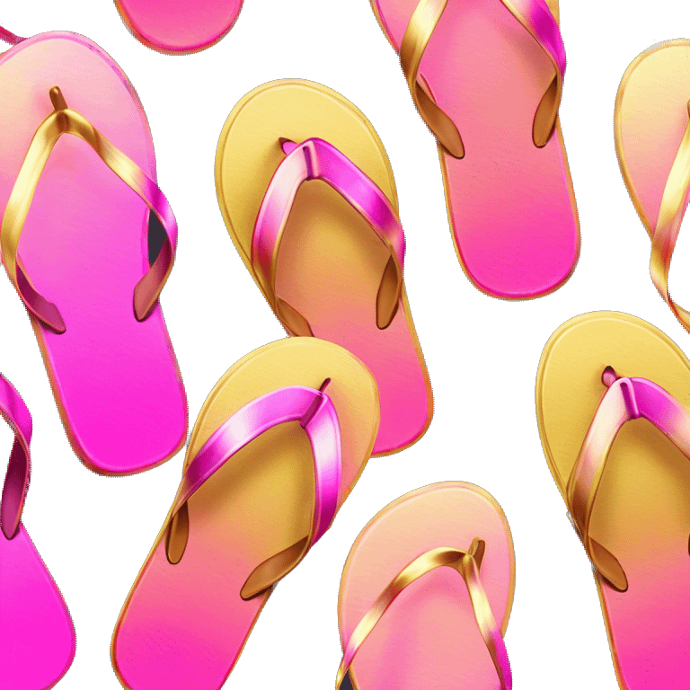 Realistic metallic gold and pink gradient pair of summer flip flops isolated. emoji