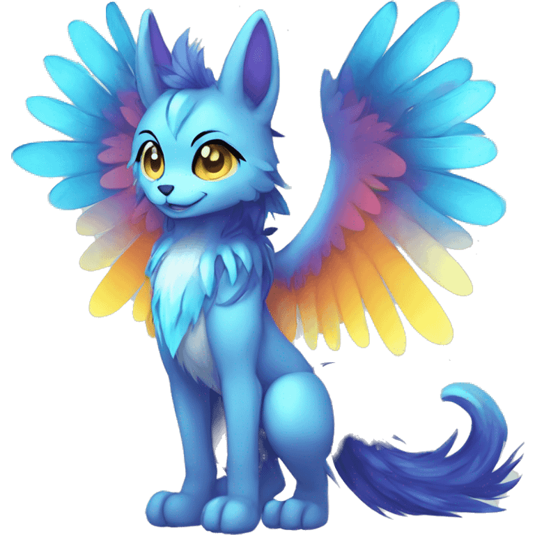 Anthro Sona Cool Cute Colorful Shy Winged Shiny Fakemon-Fantasy-Creature With Long Hair-Mane Full Body emoji