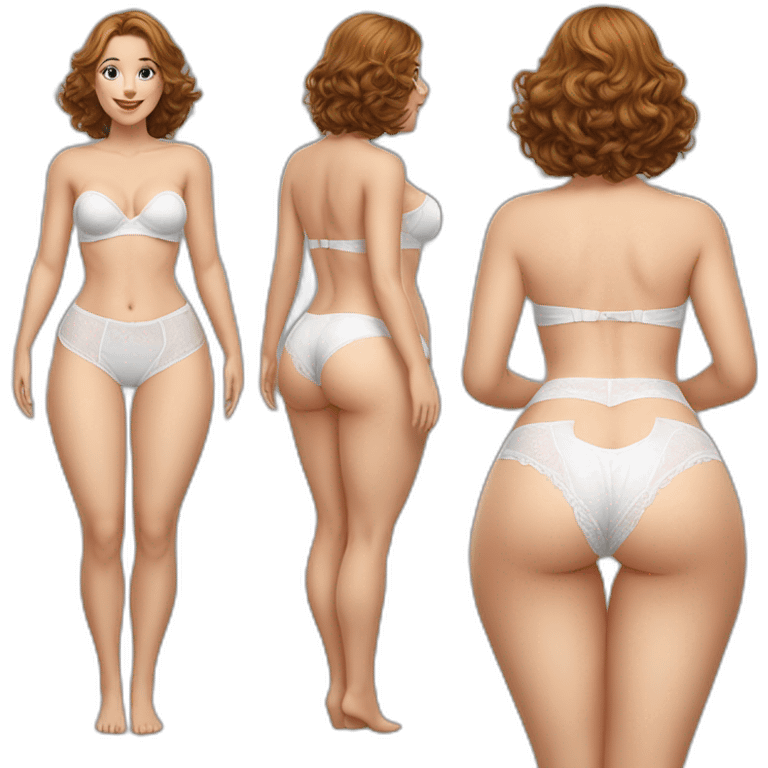 Hyperrealistic Full body Caucasian curvy beauty white knickers back and front views emoji