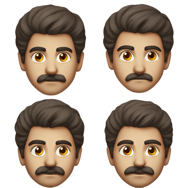 guy 20 years old iranian with moustache in 1970 photorealistic serious emoji