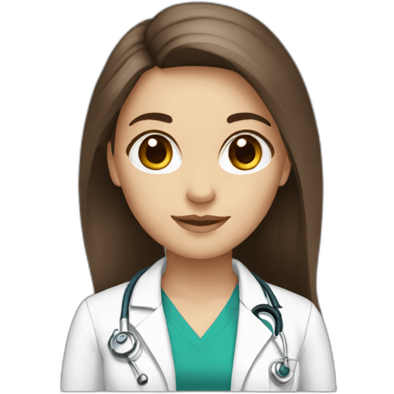 Girl white skin brown hair brown eyes doctor emoji