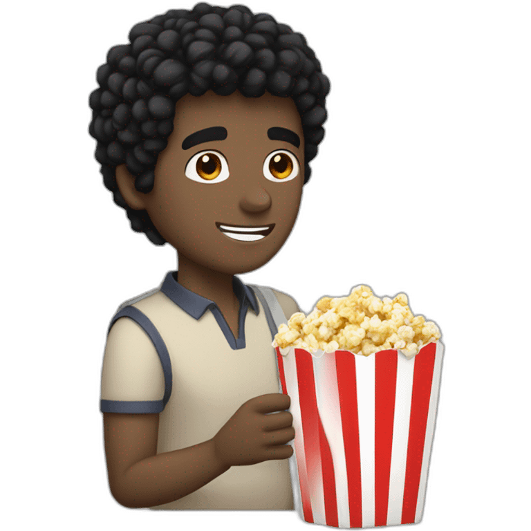 white guy black hair eating popcorns drinking Beverage Box staw emoji