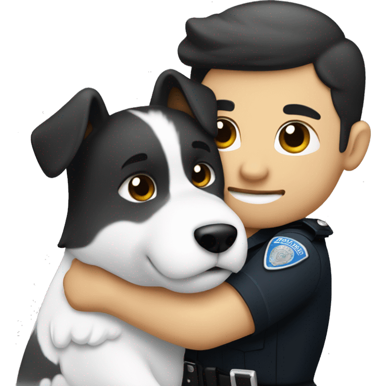 white dark hair male police officer hugging a wusky emoji