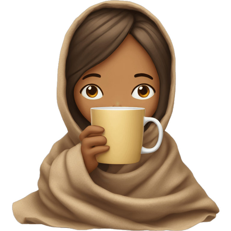 girl inside a blanket sipping coffee eyes closed emoji