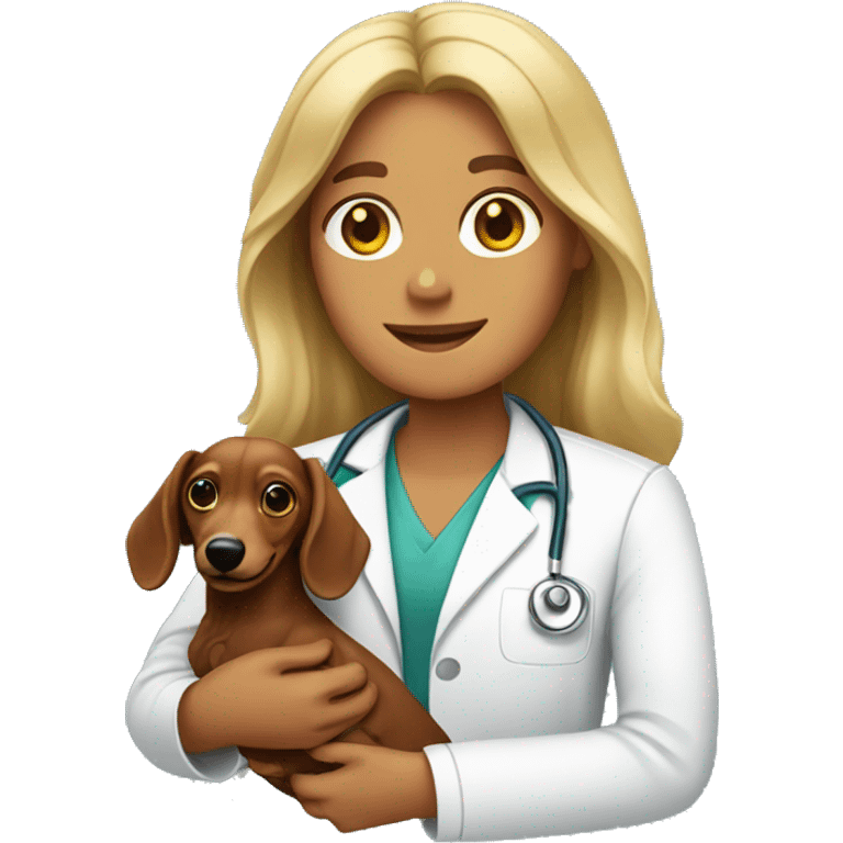 Medical worker holding a longhaired dachshund emoji