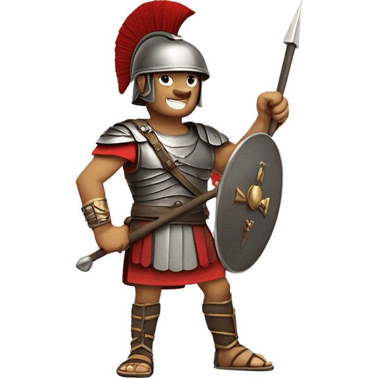  A Roman soldier with a daring expression, holding a spear in one hand and making a "rock" sign (the horns) with the other. A fun mix of history and modern attitude. emoji