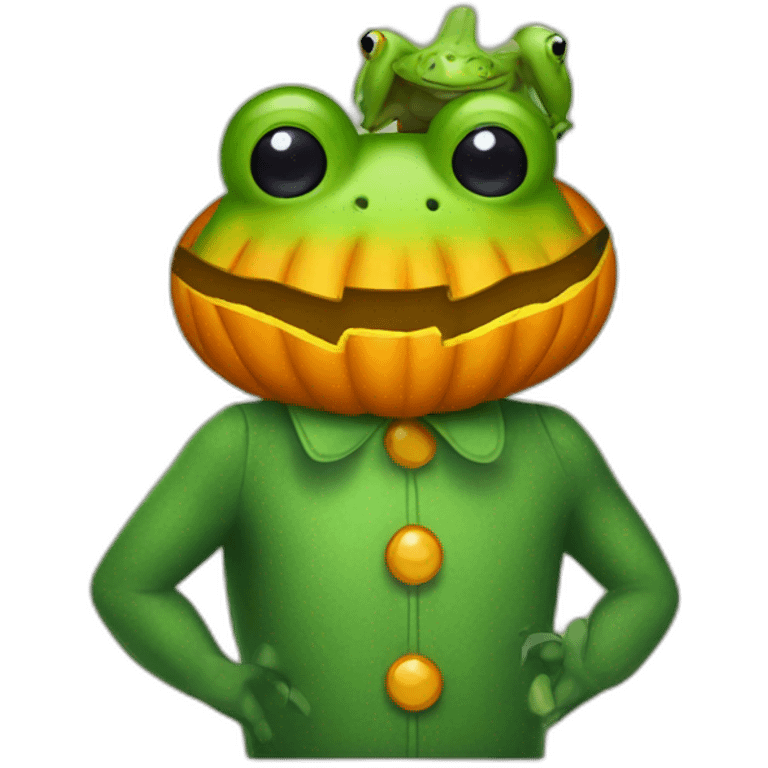 Halloween costume frog with pumpkin patch emoji