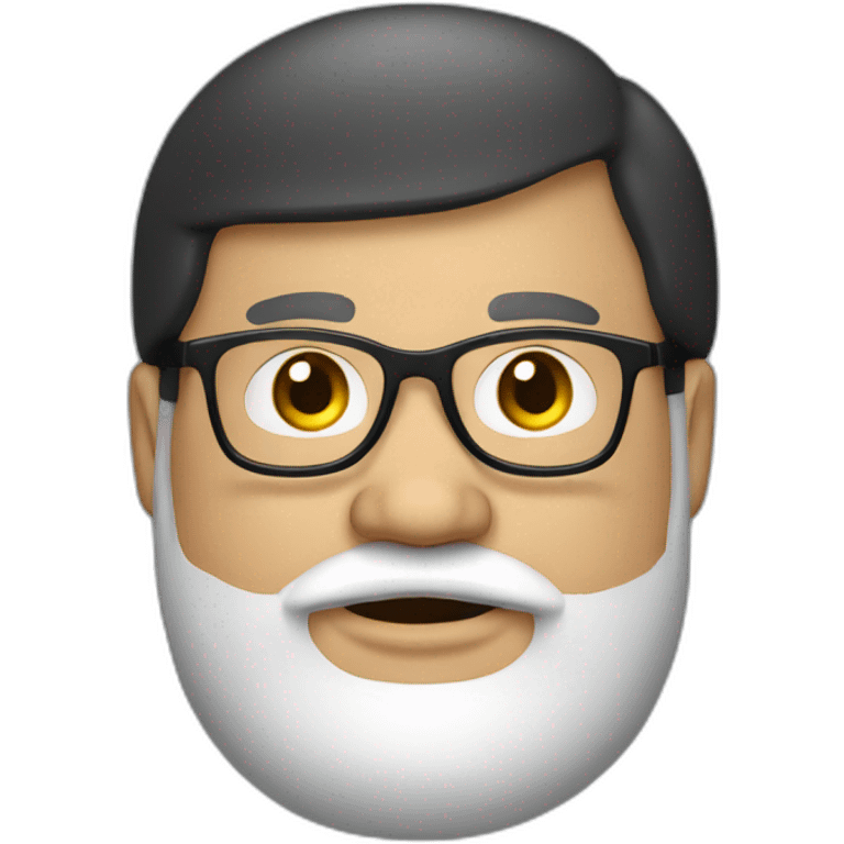 Overweight man with dark hair wearing miniature skullcap on head, beard and glasses. emoji