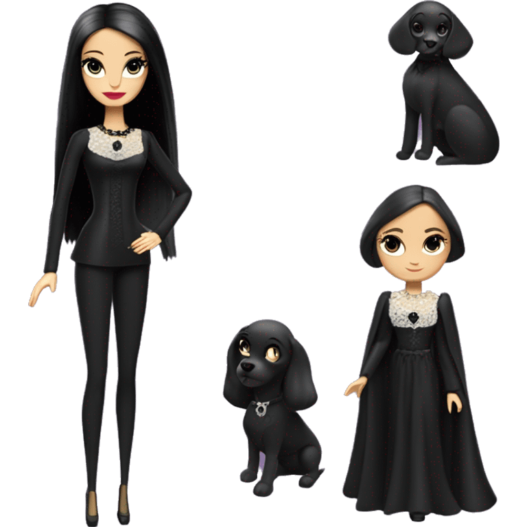 Principessa Barbie, teen Morticia Addams,cute,showing off, show full body,mourning accessories  emoji