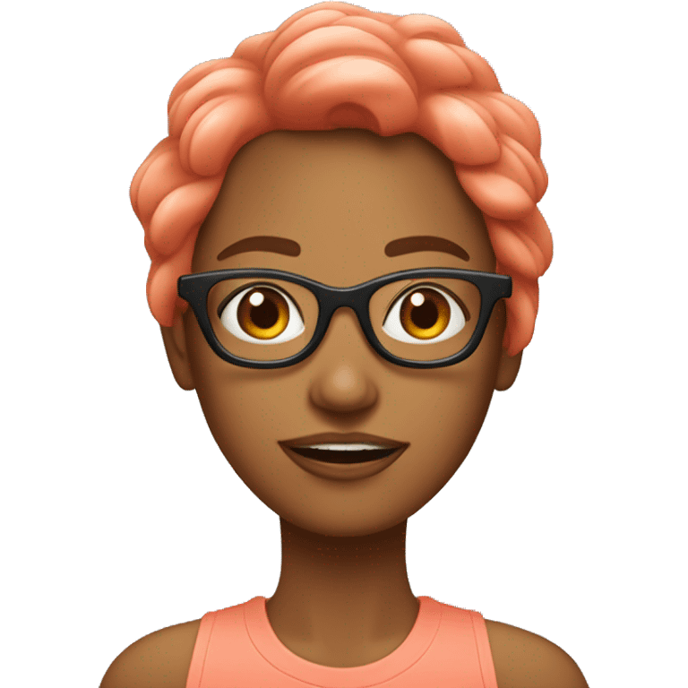  Chica con pelo marron largo y gafas color coral emoji