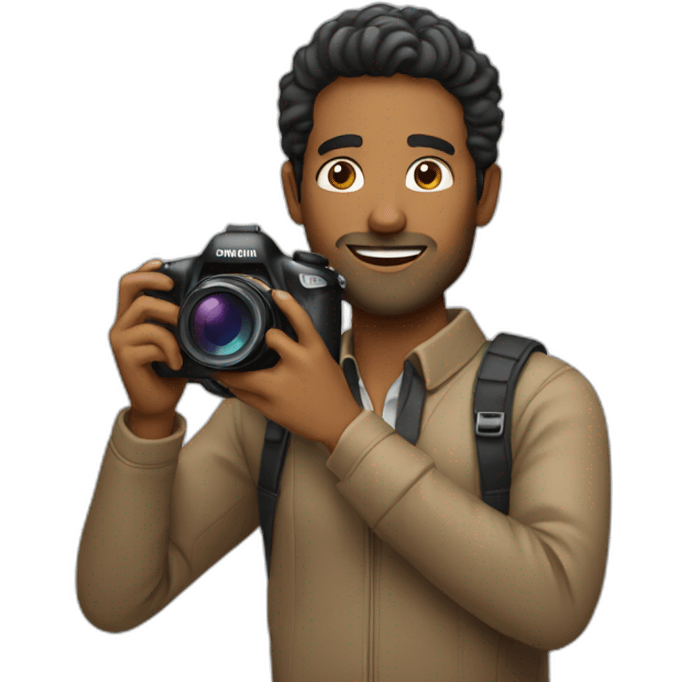 A brown man with a camera taking a photo emoji