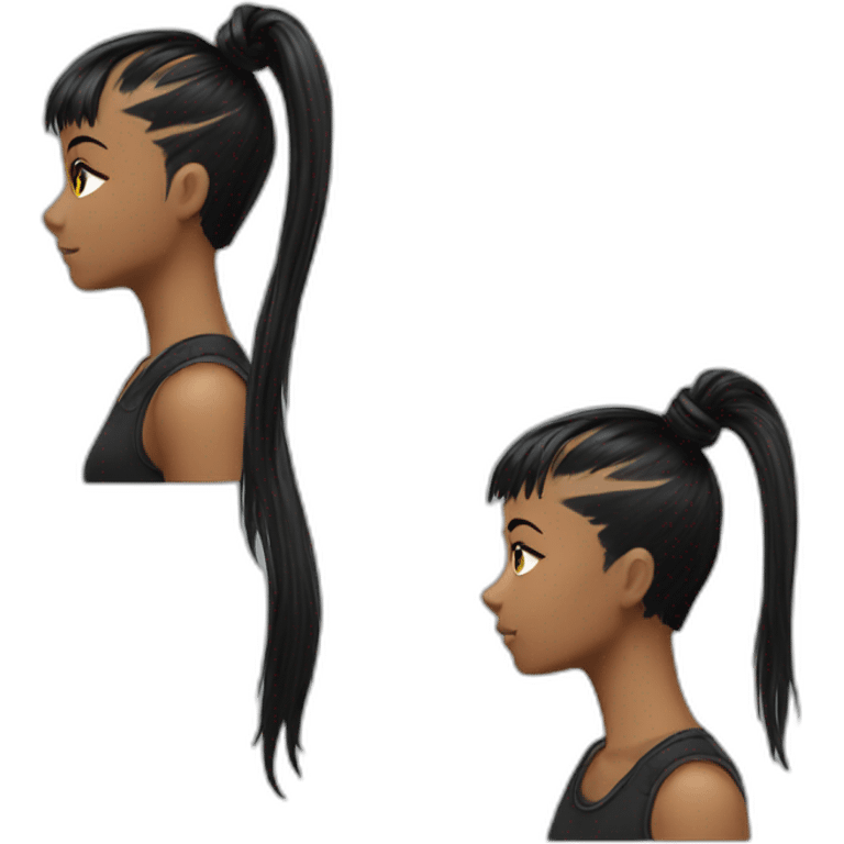 Punk ponytail black with bangs hair emoji