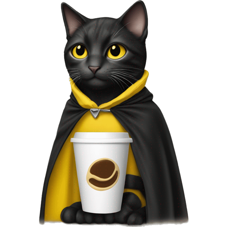 Cat drink to  coffee,  black and yellow cape emoji