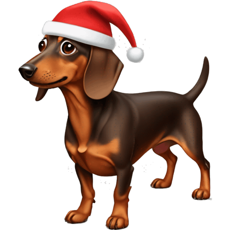 Brown dachshund with a Santa hat emoji