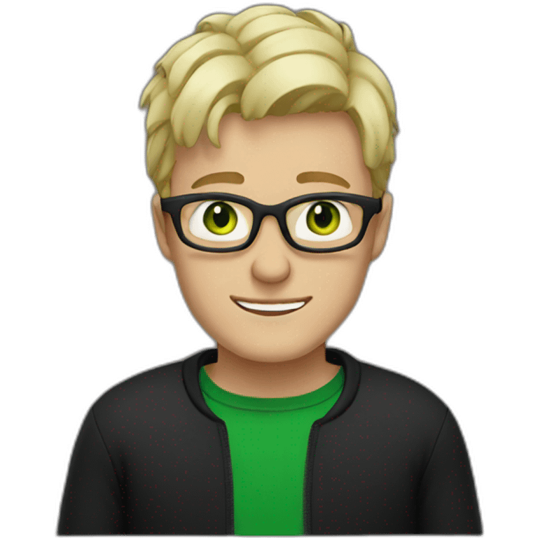 Blonde man with white glasses and green eyes wearing black jumper emoji